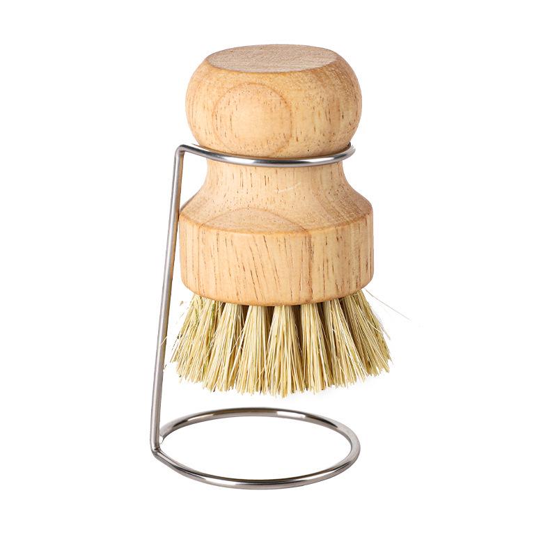 Natural Wood & Sisal Pot Cleaning Brush - Short Handle Coconut Palm Decontamination Tool for Kitchen Use