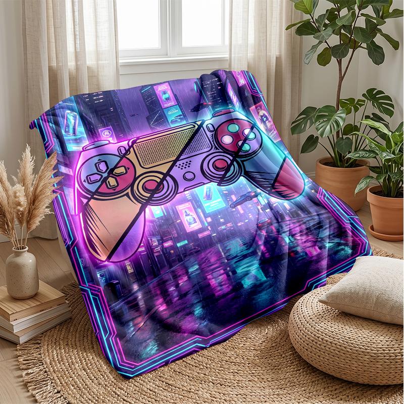 Cosmic Neon Game Controller blanket Personalized Name Flannel Blanket Soft Cozy Plush Throw for Sofa Bed Lightweight Home Decor
