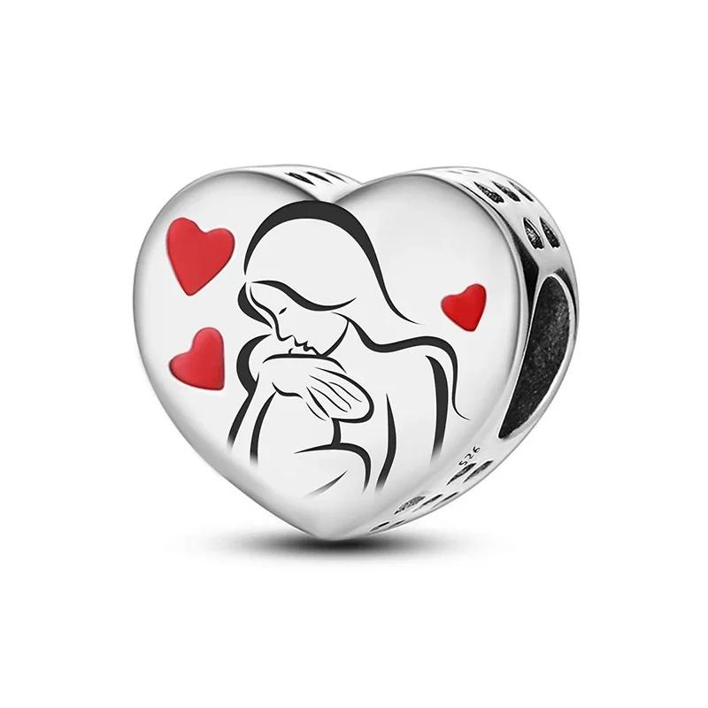 Copper Romantic Zircon Red Love Heart Charms Beads Fit Original Pan Bracelet Bangles Diy Fine Jewelry For Women