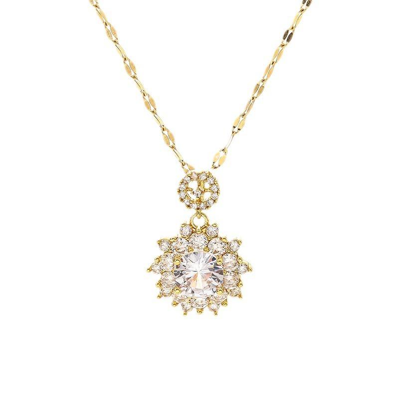 Women Light Luxury Full Diamond Zircon Flower Fashion Clavicle Necklace