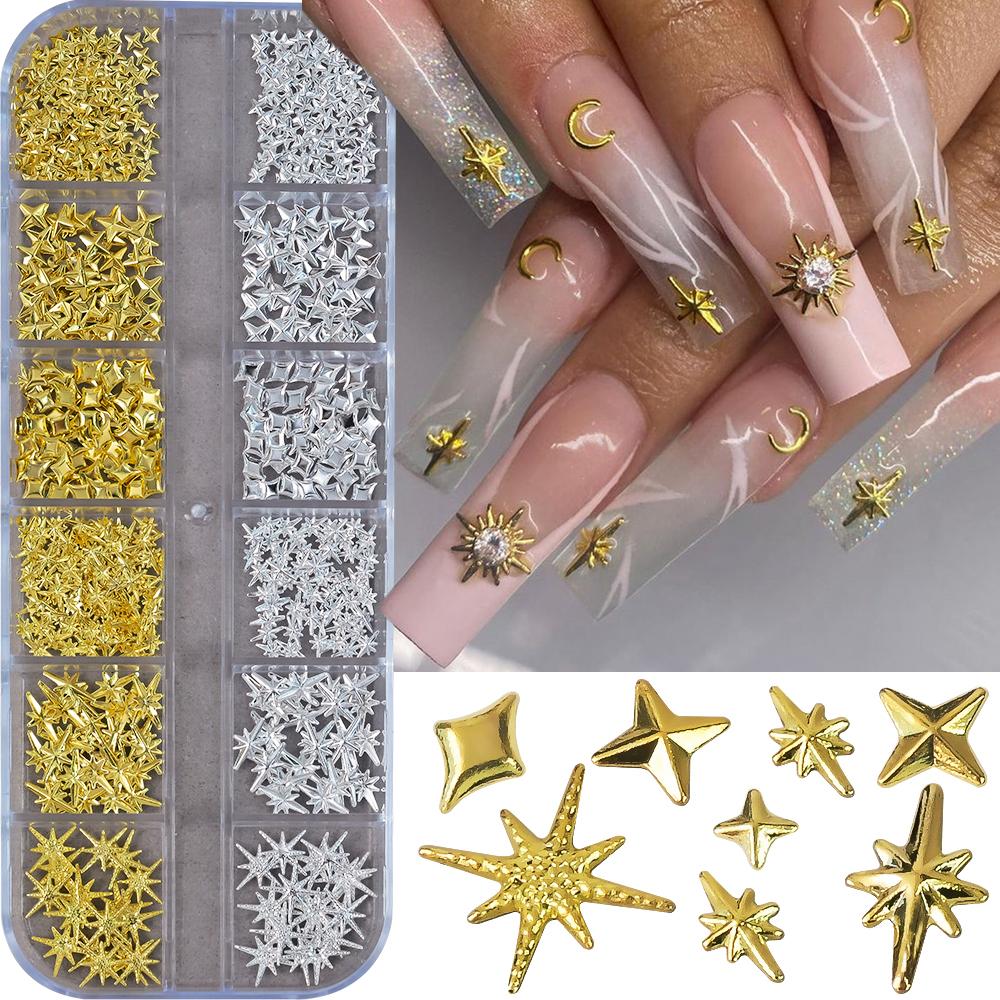 Ocean Starfish Shell Nail Charms Golden Silver Metal Nail Art Decoration 3D Nail Rivet Metallic Slice DIY Manicure Nail PartsY2K