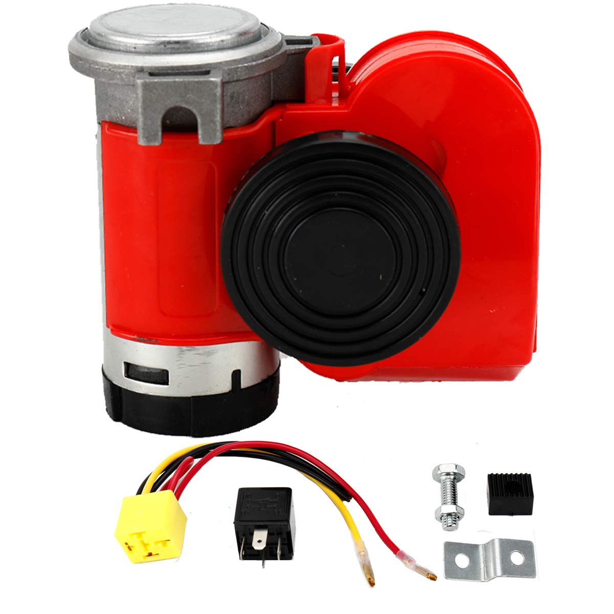 

8MILELAKE Air Horn Super Loud 125dB Motorcycle Compact Snail Truck Car Motorcycle Relay Electric Horn (Red)