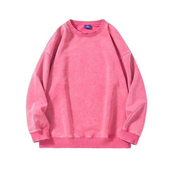 Unisex Spring Fall Top Distressed Design Cotton O Neck Solid Color with Elastic Cuffs And Hem Loose Pullover Lady Men Sweatshirt for Vacation Work And