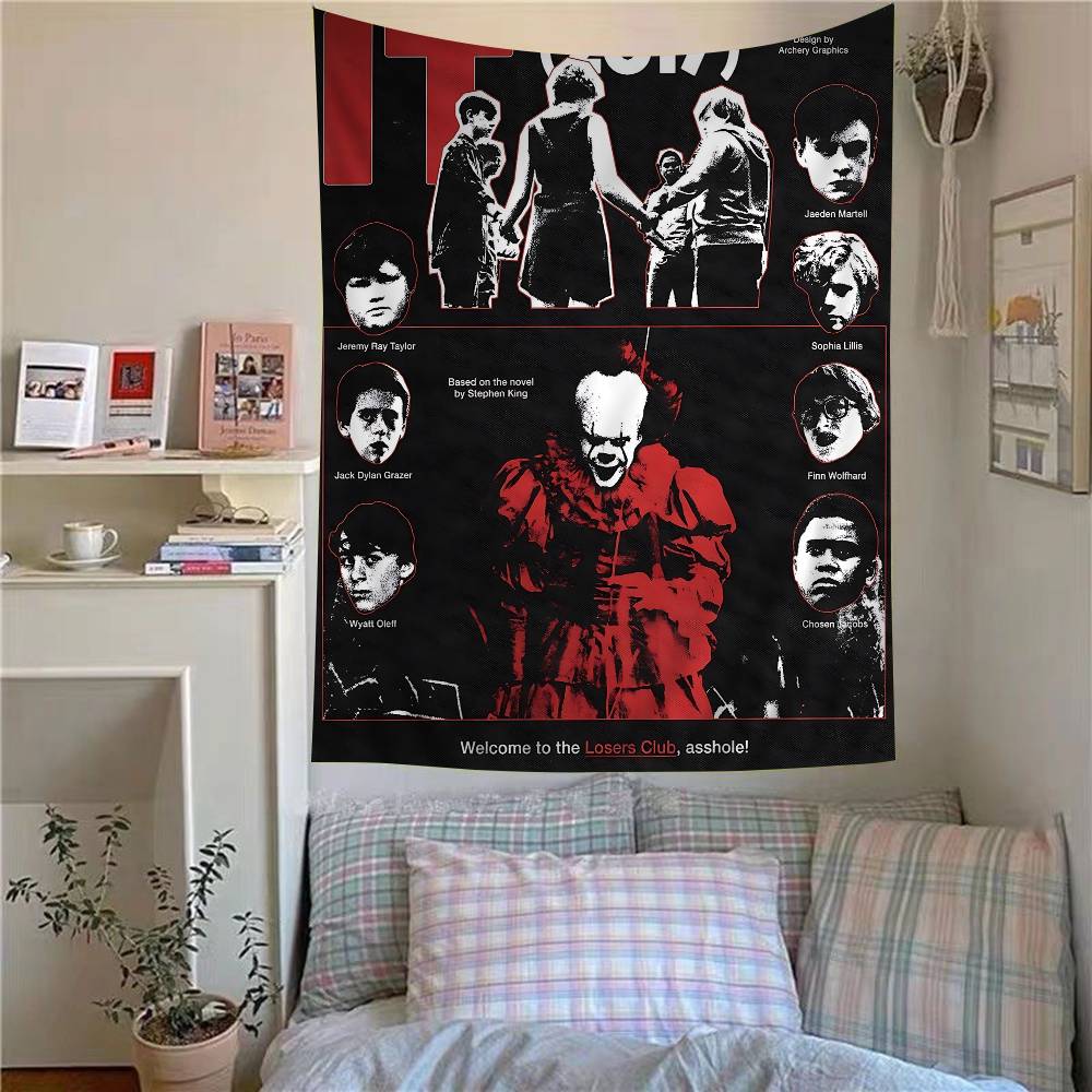 

Movie IIt PPennywise Anime Tapestry Hippie Flower Wall Carpets Dorm Decor Cheap Hippie Wall Hanging 74x94cm(29x37in)