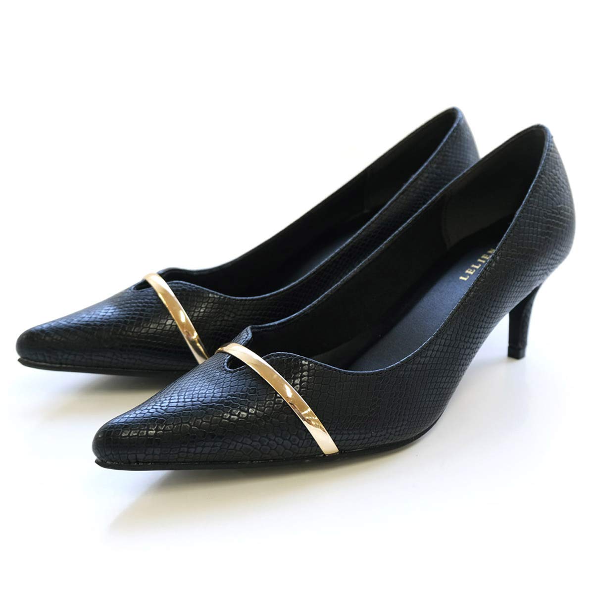

[AmiAmi] Women s Pumps with 6cm Heel, Metal Line Pointed Toe, Comfortable for Walking, Leg-Lengthening Effect, KH7925 (M (23.0cm-23.5cm), Black Emboss