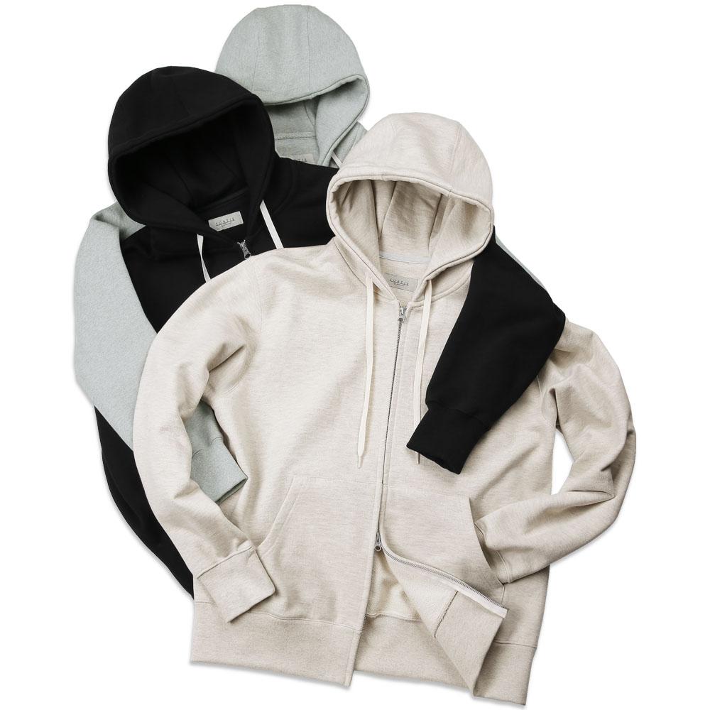 Sortie 2-Way Essential Sweat Hooded Zip-Up (Oatmeal Melange)