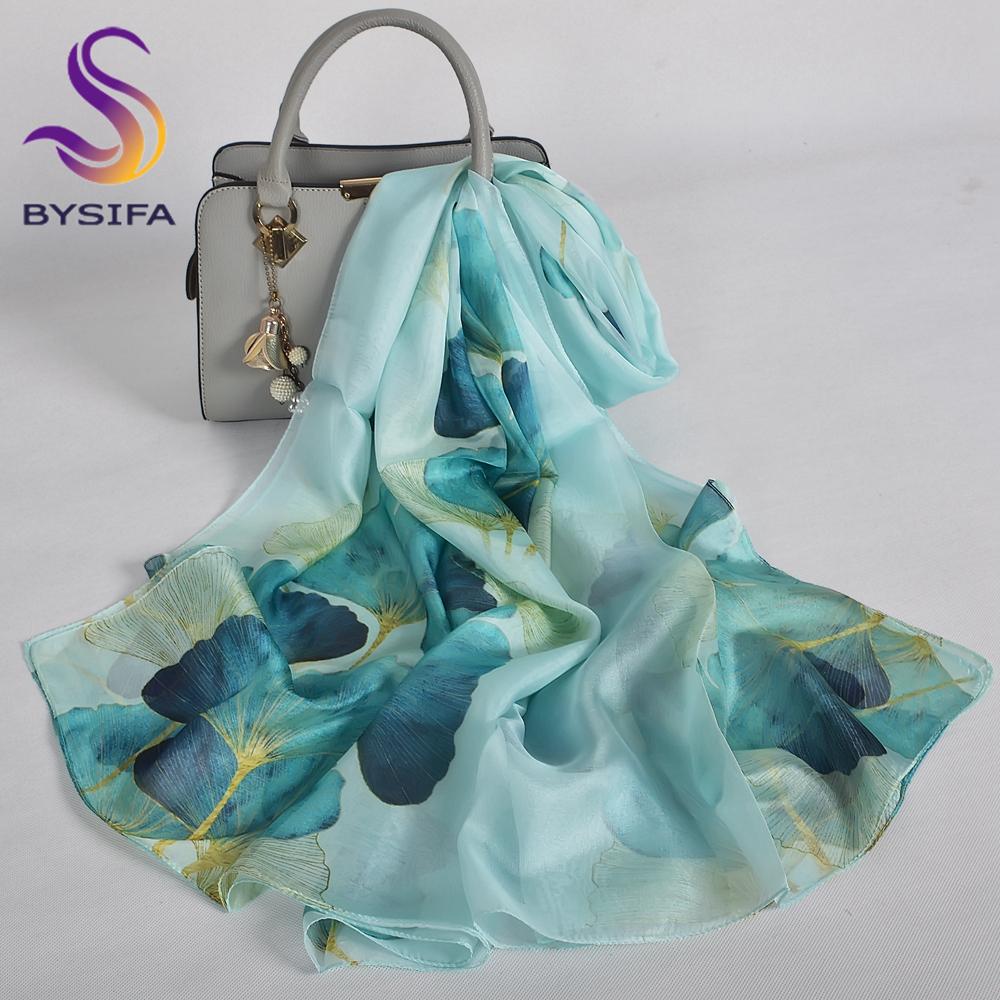 [BYSIFA] Purple 100% Mulberry Silk Scarf Wrap Fall Winter Magnolia Design Long Scarves Shawls Women Spring Summer Beach Shawl