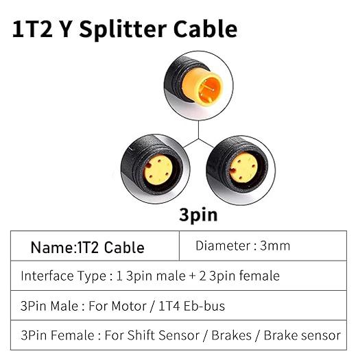 Elcykel Y-SPLITTER 1T2 Kabel Vattentät med 3-polig kontakt För BAFANG BBS01B BBS02B BBSHD Sensorbroms Elcykeltillbehör