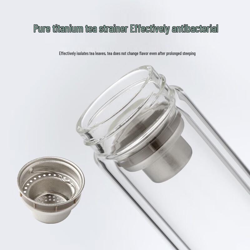 XIMX Double-Layer Glass Tea Cup with Titanium Lid