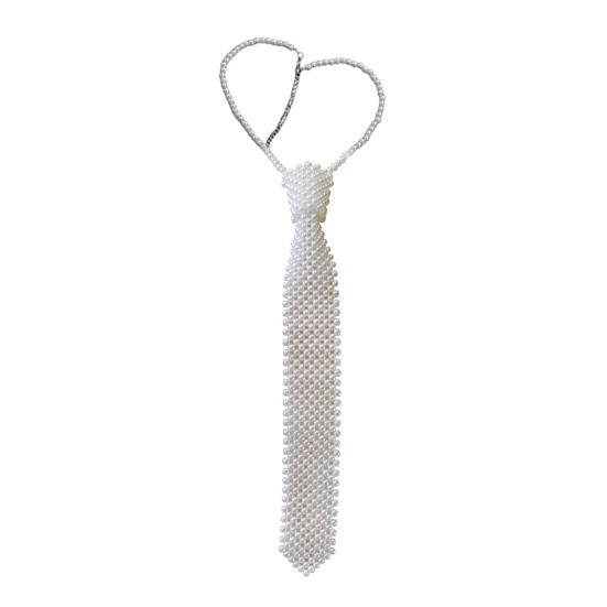 Women Necktie, Faux Pearls Wedding Guest Tie, Decorative Business Suit Tie, Outfit Accessory for Formal Events
