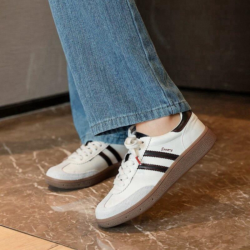 Leather retro German training shoes women's 2025 spring new versatile color matching Forrest Gump shoes sports and leisure shoes white shoes women