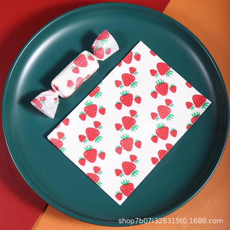100Pcs/pack Cartoon Printed Handmade DIY Nougat Candy Packaging Oil Papers Milk Taffy Wrapper New Year Holiday Party Decoration