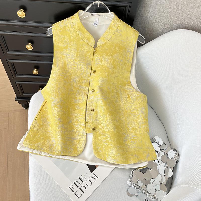 

Жаккардовый жилет женский многослойный топ Новый весенний стиль old money ретро высококлассный жилет XXXL [Recommended 138-75kg] жёлтый