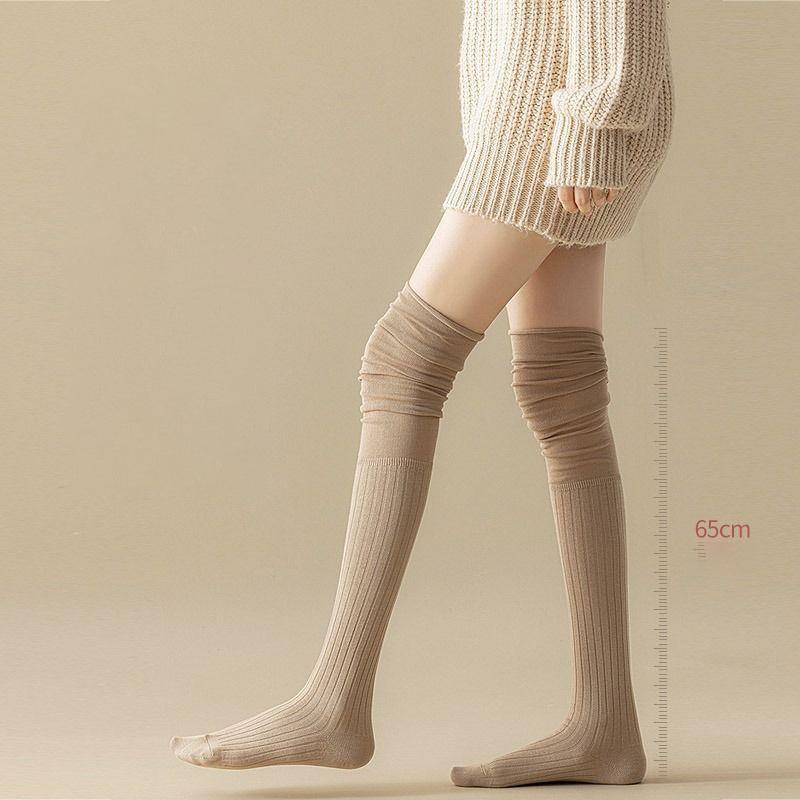 1/3/5Pairs Knee High Socks Thin Long Stacked Socks Women's High Solid Colour Patchwork Socks High Elasticity Stockings