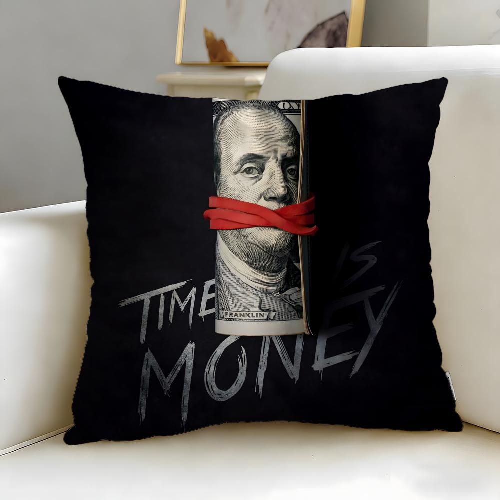 classic theme Time is Money Cushion Cover Soft  EasyWash Pillow Case  Versatile for Couch Bed Travel and Office
