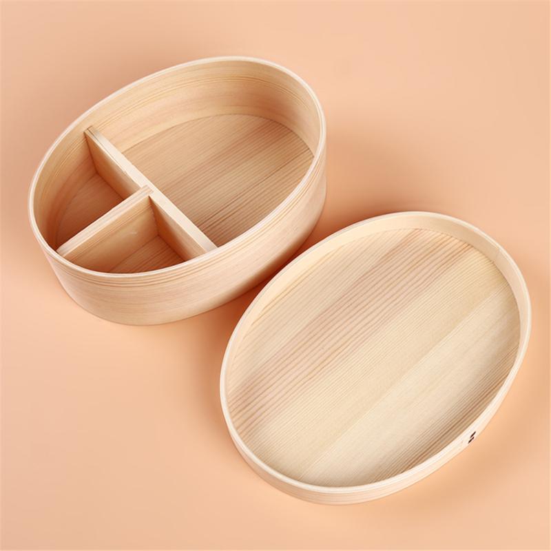 Japanese Style Bento Boxes 1 Layer 3 Grids Wood Lunch Box Portable Picnic Kids Food Container Box