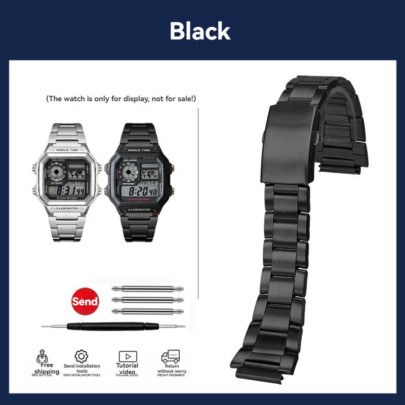 

AE1200 Stainless Steel Watch Case For Casio 3299 AE-1200WH Watch Case Modified Metal Shell with Waterproof Ring Black Silver