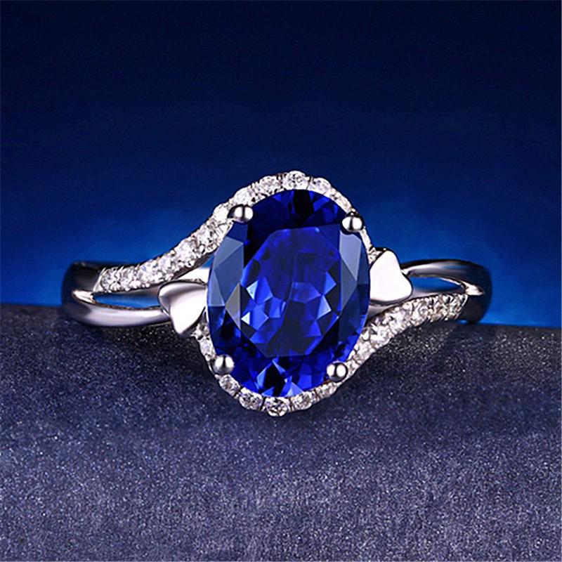 Noble Tanzanite Imitation & White Gold Double Heart Sapphire Ring, Colorful Gemstone Open Design Adjustable Open Size