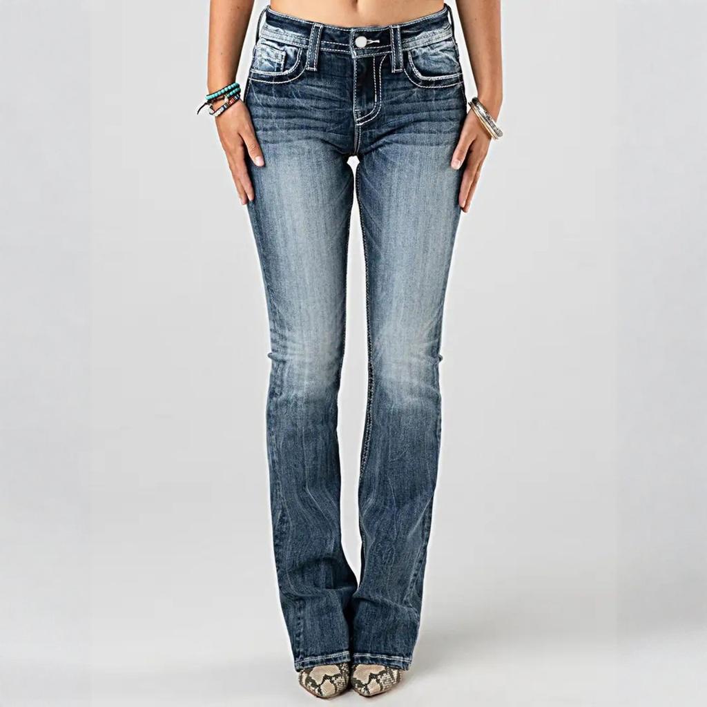 Ladies' Jeans Trend Casual Fashion Elastic Embroidery Heavy Washing Water Elastic Denim Pants
