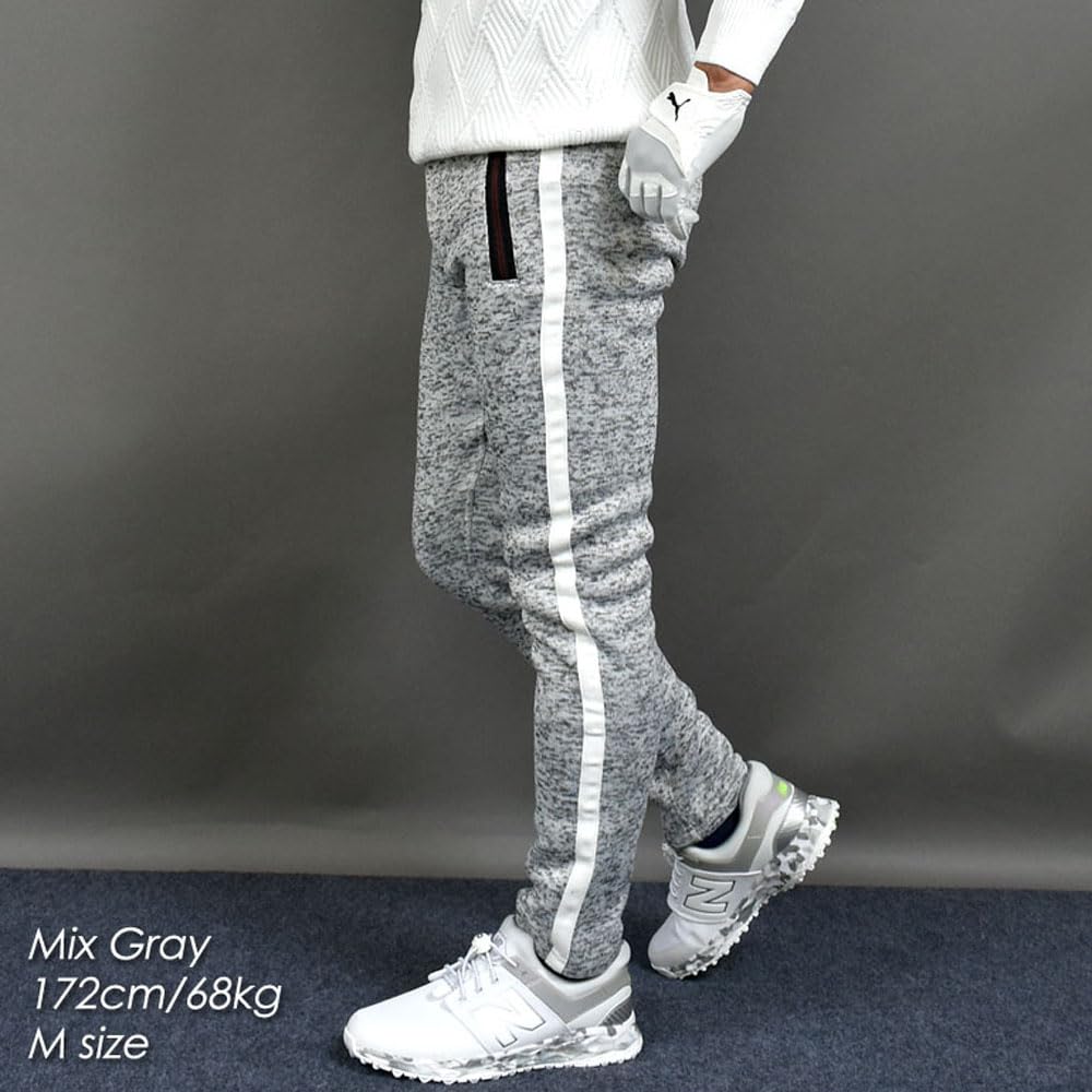 COMON GOLF Golf Cold Plus Sizes Sliver Mix Size L Men's Pants, Fleece-Lined, Stretch, Weather, Available, Tapered, Knit, Warm, Fall/Winter, Gray,