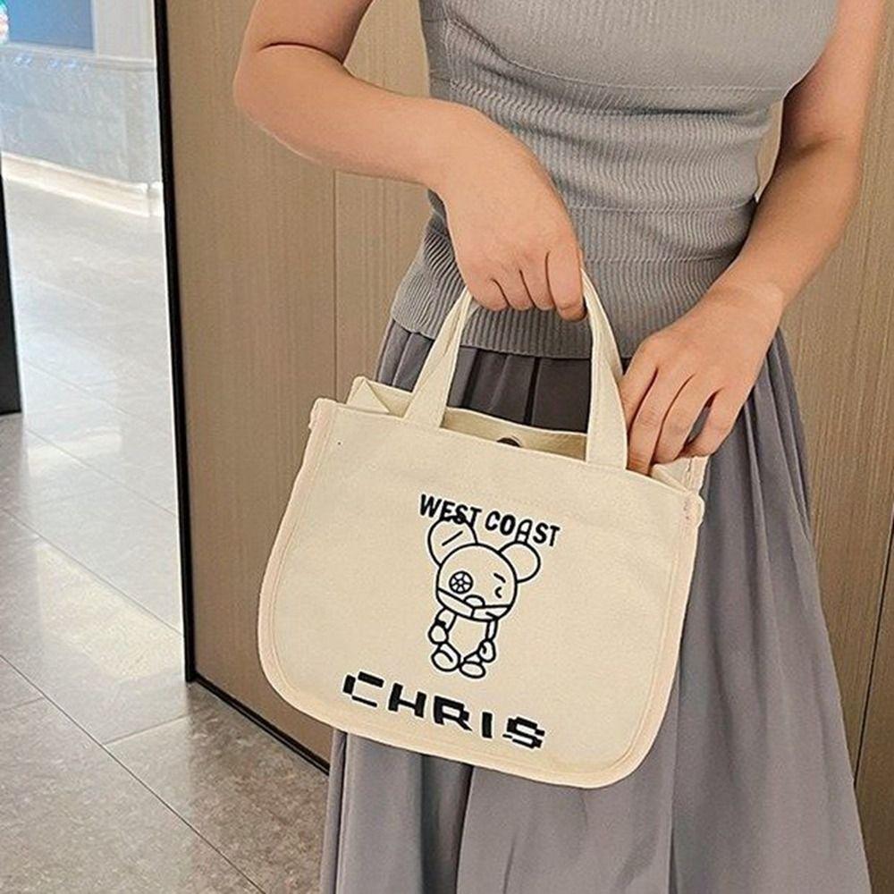 

Printed Bear Canvas Bag Lunch Bag Bucket Bag Casual Letter Canvas Handbag Outdoor