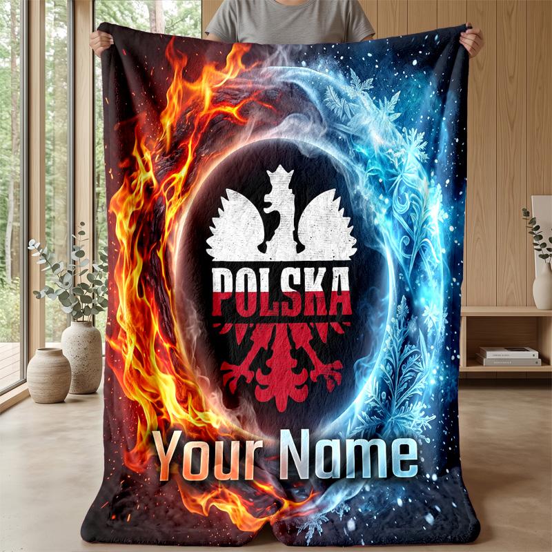 Custom Text Flannel Throw Blanket, Lightweight Cozy Bed Sofa BlanketPoland Football