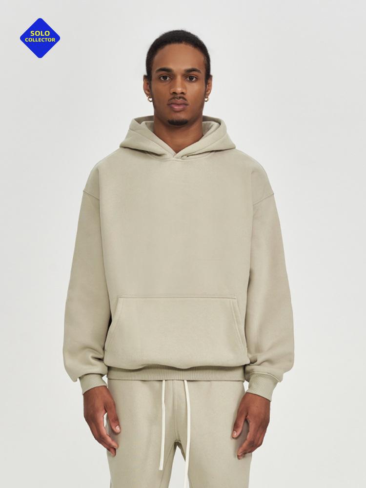Men's Fleece Hoodie 350G Heavyweight Solid Color Oversized Pullover Fall Winter Streetwear