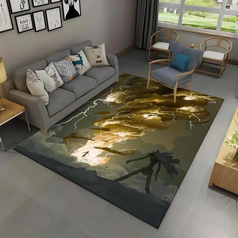 Rainbow Purple Fantasy Cloudscape Rug, Vibrant Art Style Home Decor Carpet for Living Area with Intense Sky Charm