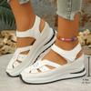 Damen Sandalen mit breiter Weite, Flache Sandalen mit weichem Obermaterial und Ausschnitten, Atmungsaktive Keilabsatzschuhe für Damen