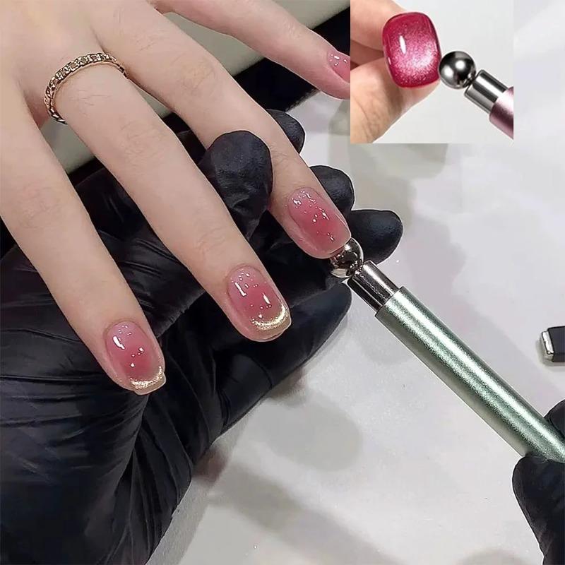 Dual-Head Magnetic Cat Eye Stick - Round Steel Cylinder Magnet for 3D Nail Art & French Manicure, Professional Gel Polish Tool