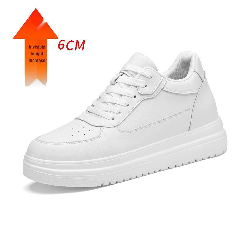 Herren Casual Low-Top Weiße Rindsleder-Sneaker mit 8 cm Innensohle 40