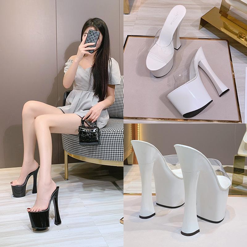 High Nightclub Super High Heels Slippers Women's Work Shoes Catwalk Pole Dance Shoes Waterproof Table