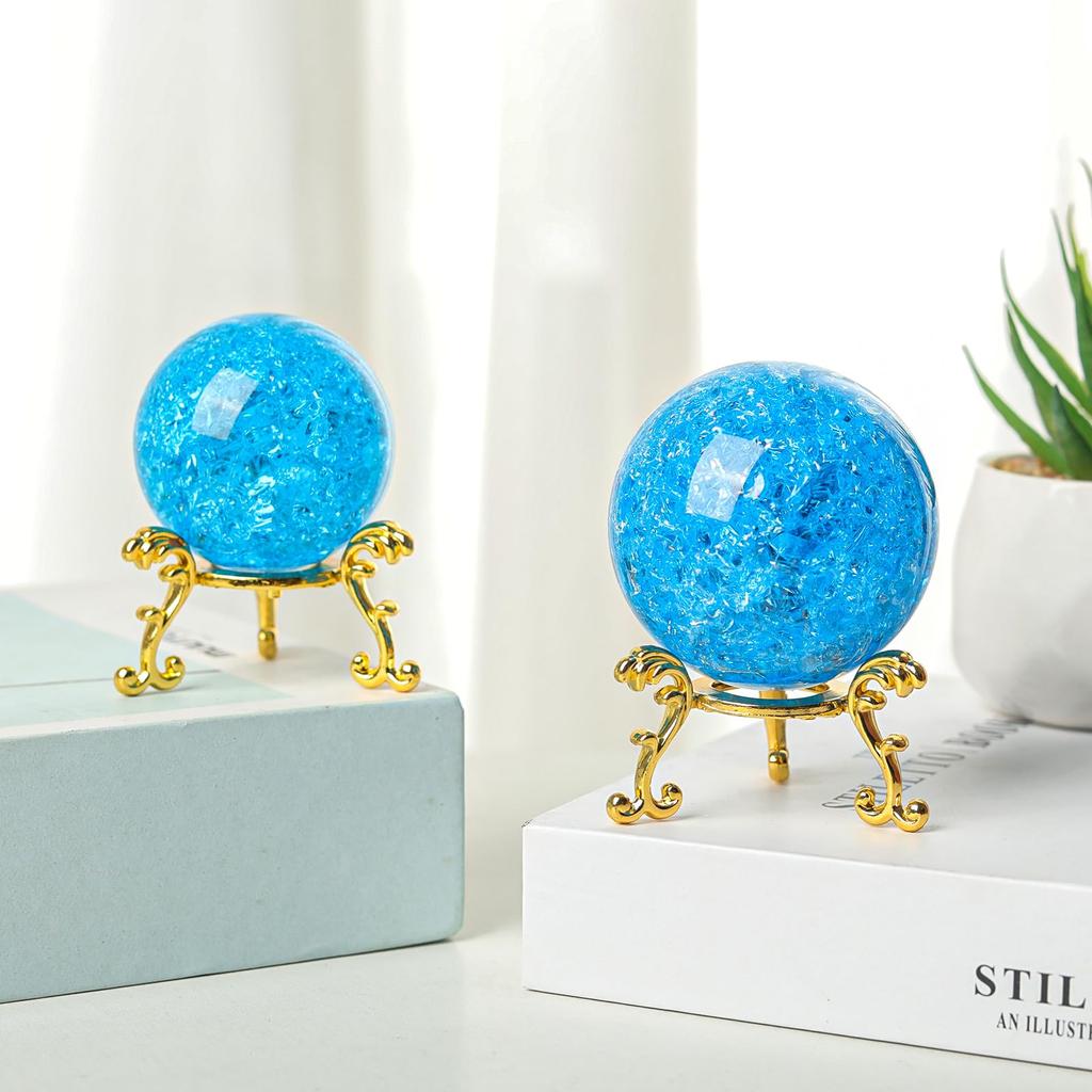 LONGWIN 60mm Ice Cracked Crystal Ball Decorative Glass Ball Home Decoration Accessories (Light Blue)