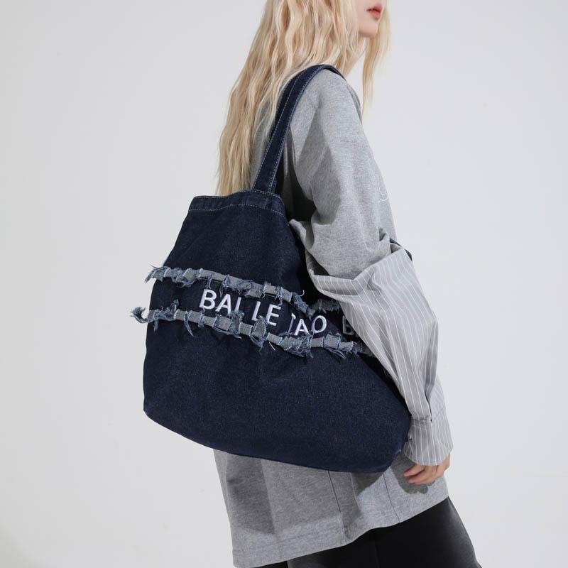 Large Capacity Denim Bag Women's Shoulder Bag Letters Tote Bag