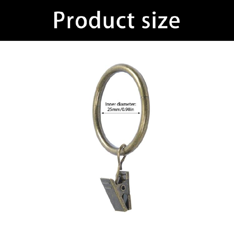 Pack of 10 Multipurpose Metal Curtain Rings with Clips 25 mm Interior Diameter for Curtain Rod, Drapery Hangers Easy Installation for Home Decors