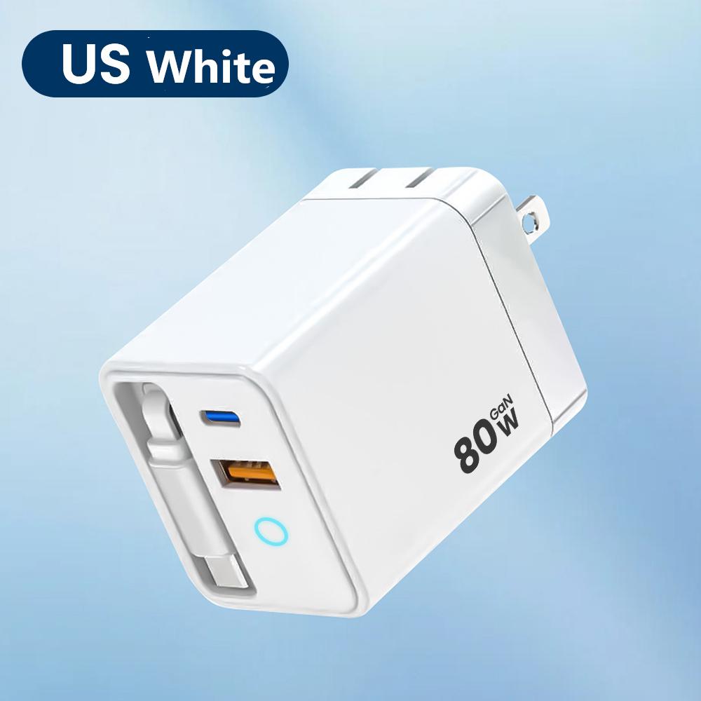 80W USB-Typ-C-Ladegerät mit einziehbarem Kabel PD Schnellladung für iPhone 17 16 Laptop Macbook Telefon