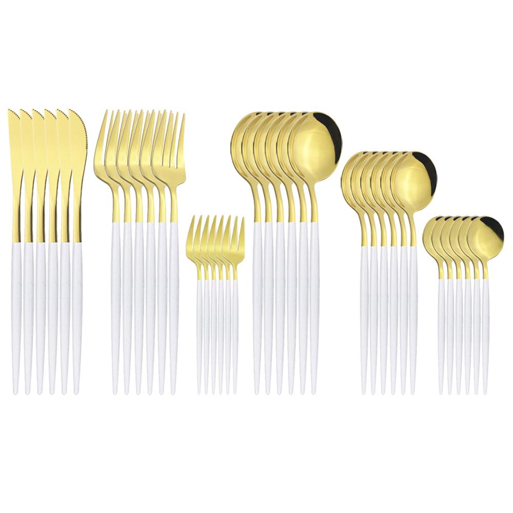 New 36Pcs Mint Gold Cutlery Set Western Silverware Stainless Steel Dinnerware Knife Fork Spoon Tableware Flatware Kitchen Wedding Accessories