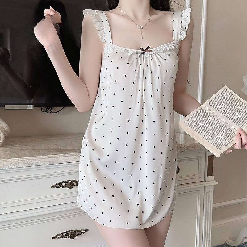 Satin Sleepwear Dress For Women With Deep V Neck And Sleeveless Design For Home And Lounge Use