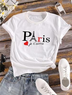Relaxed and Stylish Women's White Cotton T-Shirt with Casual Print