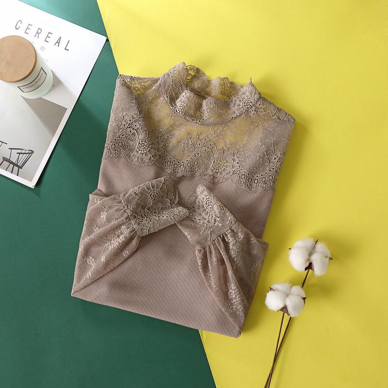 

Кружевная нижняя рубашка, женская рубашка с длинными рукавами, модный шикарный топ, дизайн, внутренняя одежда с сетчатой ​​строчкой, Blusas Cortas, сексуальная XXXL хаки