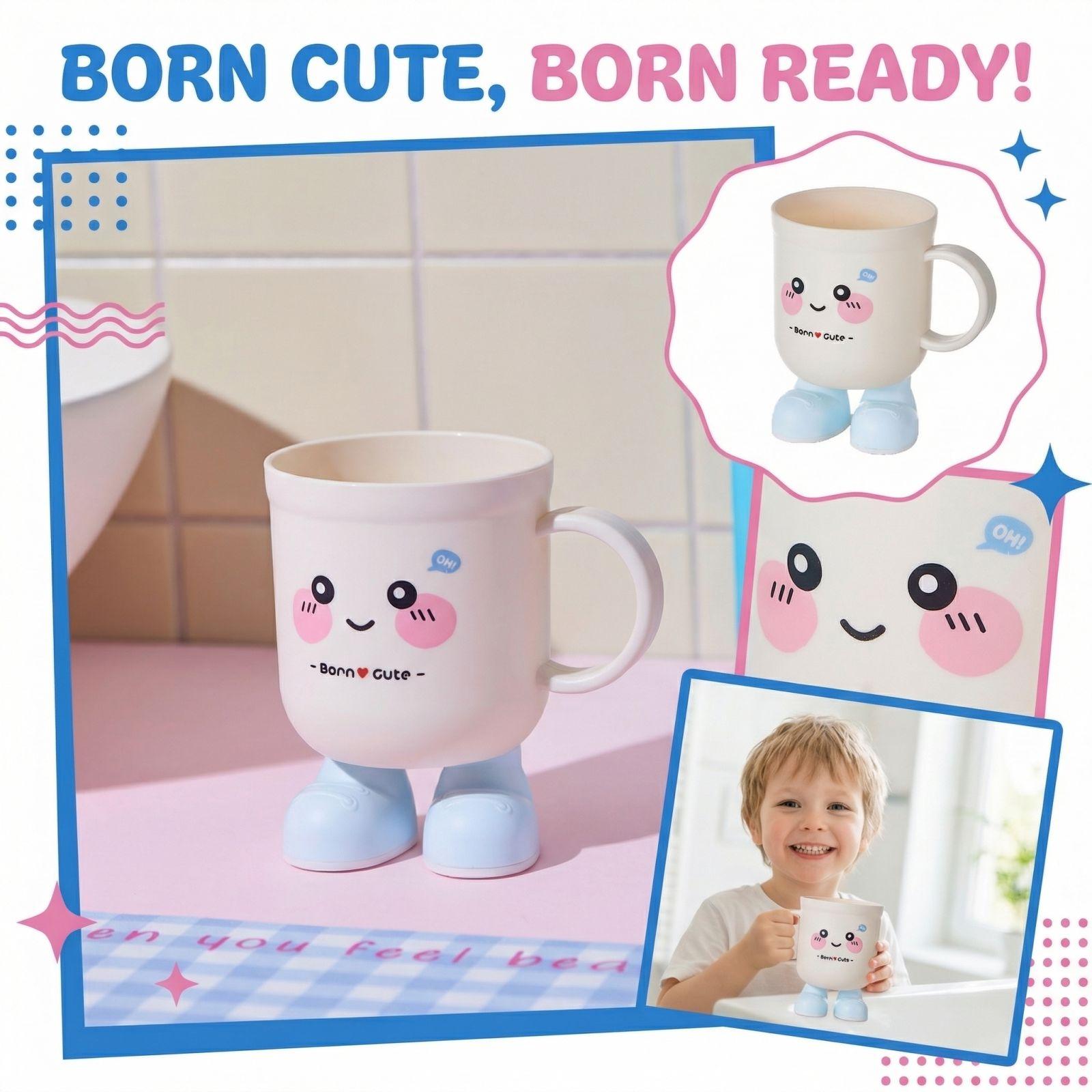 Born Cute Children s Toothbrush And Mouthwash Cup Creative Small Foot Drinking Cup Home Cartoon Toothbrush Cup Plastic Toilet Cup синий