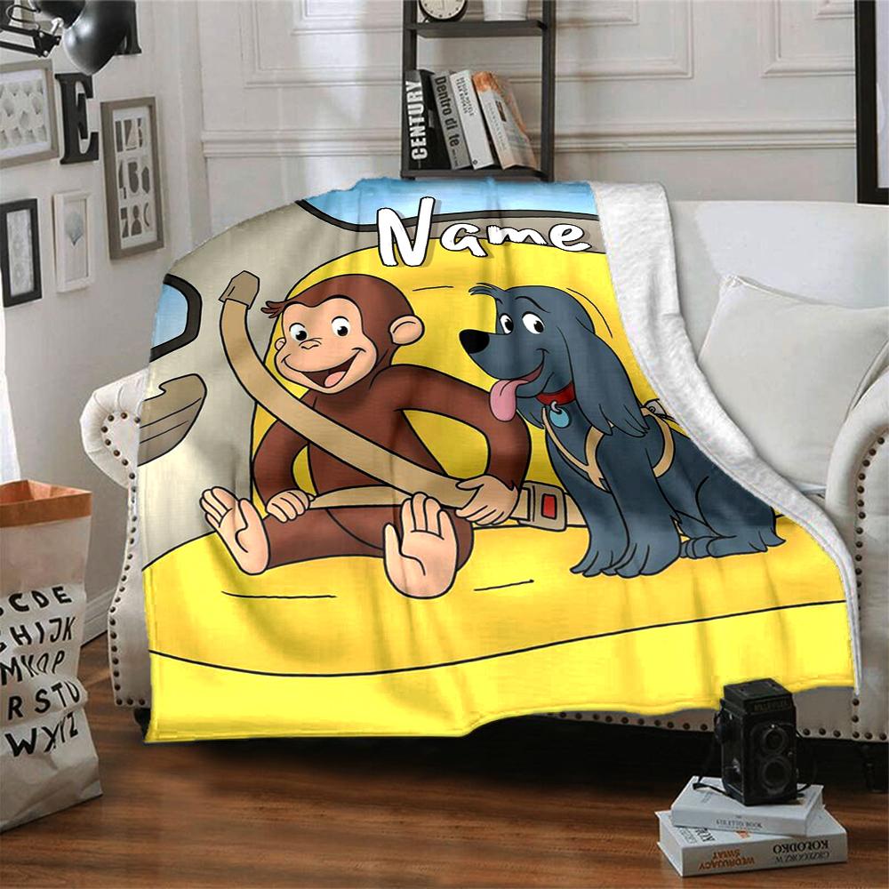 Custom Name Curious George Adventure Party Blanket For Couch Bed Plush Cozy Fuzzy Blanket Super Soft Warm Blankets For Fall And Winter 0916214
