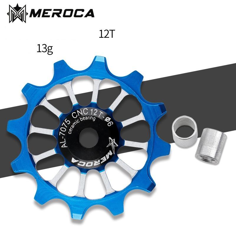 MEROCA 12T MTB Road Bike Rear Derailleur Ceramic Bearing Pulley Wide Narrow Tooth Bicycle Guide Wheel For Shimano Sram 12T Blue