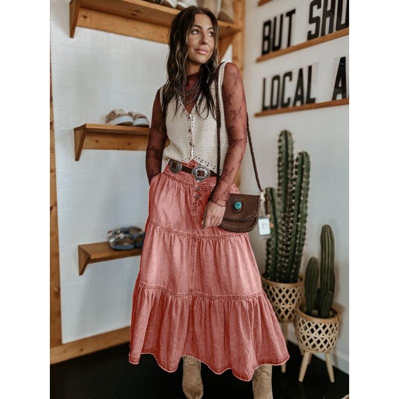 VEZFAA Women's Vintage Bohemia Casual Summer Spring Skirts