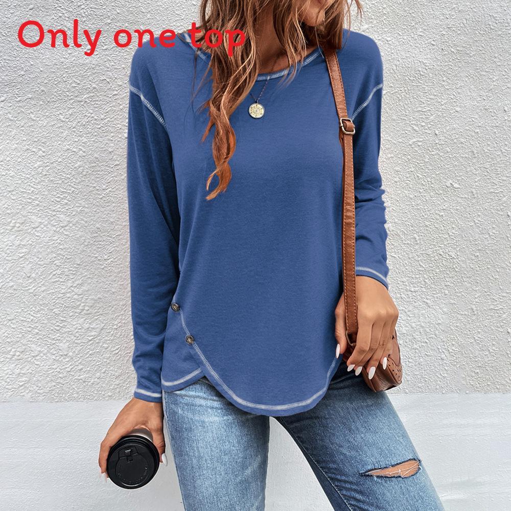 Eco Friendly Long Sleeve T Shirt With Buttons And Irregular Hem For Casual Spring Wear