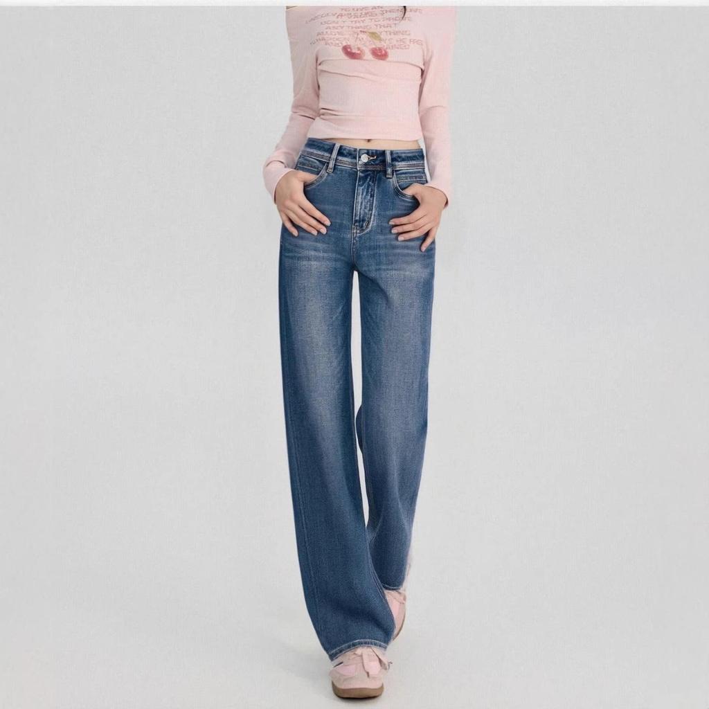 2026 Spring Women's Slimming Wide-Leg Jeans with Four-Way Stretch and Loose Texture