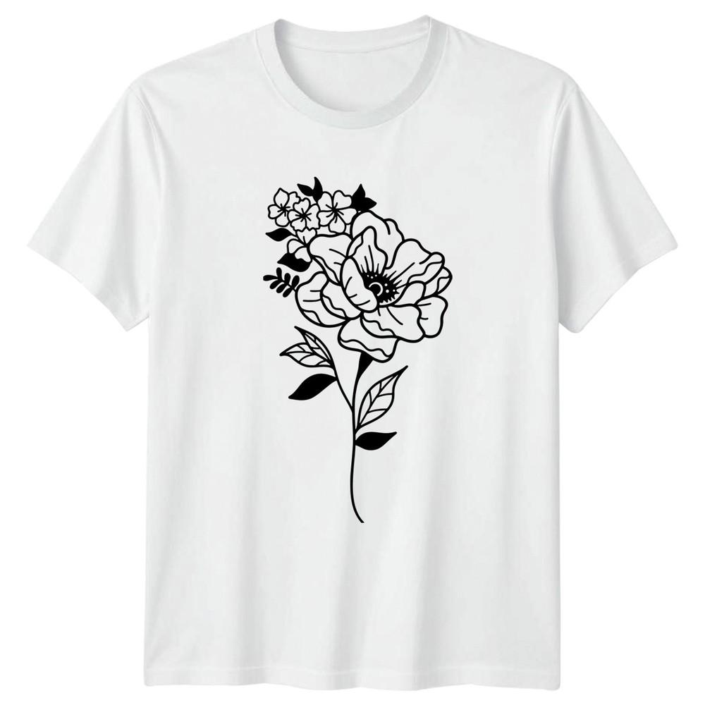 Elegant Line Art Floral Unisexs TShirt Minimalist Flower Floral Birthday S