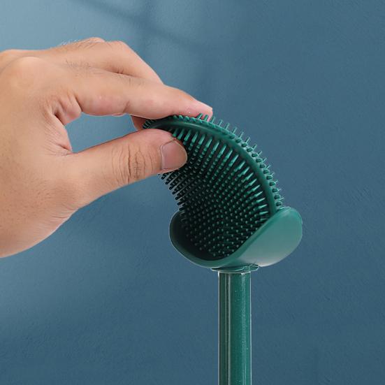 Silicone Toilet Brush Set with L-Shaped Head Wall Mounted Holder Long Non-Slip Handle No Dead Corner Design Bathroom Cleaner