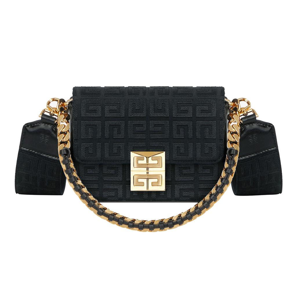Givenchy 4G Logo Embroidered Metal Lock Chain Cotton Shoulder Crossbody Bag Women Bags Black BB50L3B18Z-001