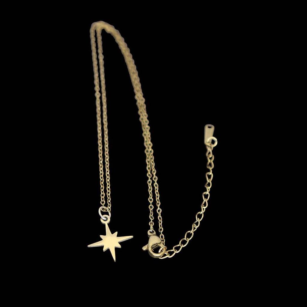 Stainless Steel Eight-Pointed Star Necklace - Elegant European & American Style Women's Jewelry